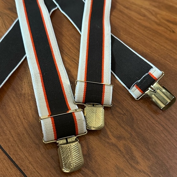 1980’s Vintage Levi’s Y-Back Suspenders brown & Orange Stripe Brass Retro USA - Picture 3 of 3